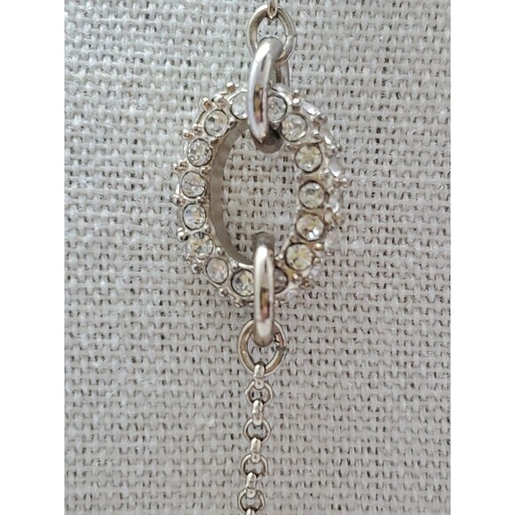 Long Ann Taylor 40" Rhinestone Pave Crystal Necklace VIntage Silver Tone Boho - Picture 3 of 9